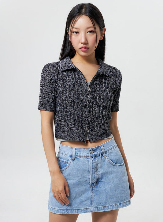 Cropped Knit Zip-Up CY325
